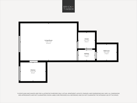 Floor plan for studio, 1 bath, 311 sqft